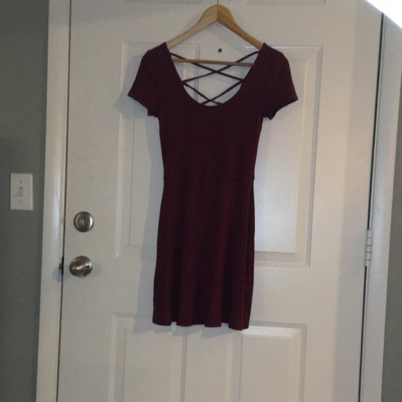 Hollister Red Skater Dress Small Ribbed Strappy Short Sleeve Circle Skirt - Picture 2 of 7